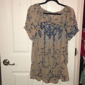 Tan Floral Blouse, EUC, Women’s Size XL